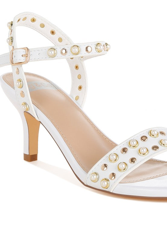 Morosa Studded Real Leather Kitten Heel Sandals
