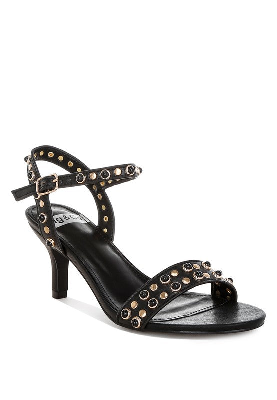 Morosa Studded Real Leather Kitten Heel Sandals