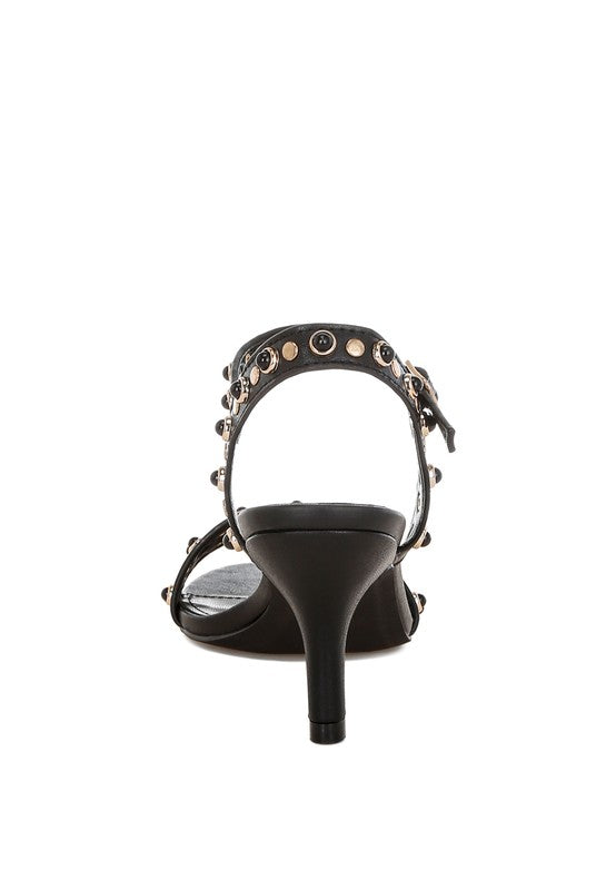 Morosa Studded Real Leather Kitten Heel Sandals