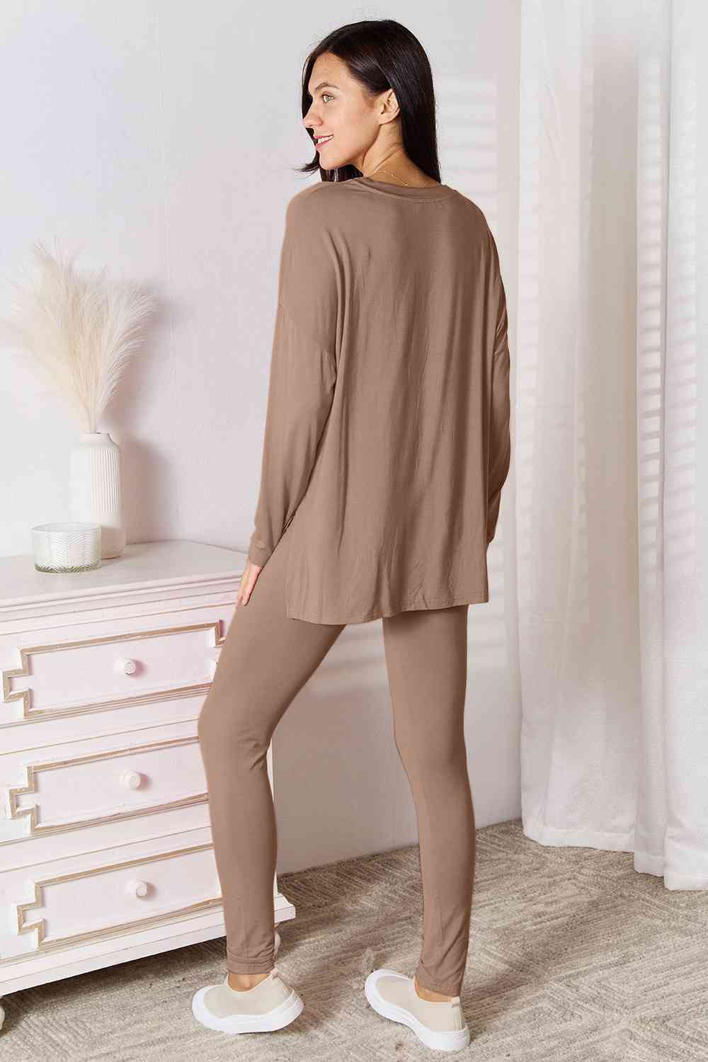 Basic Bae Full Size V-Neck Soft Rayon Long Sleeve Top and Pants Lounge