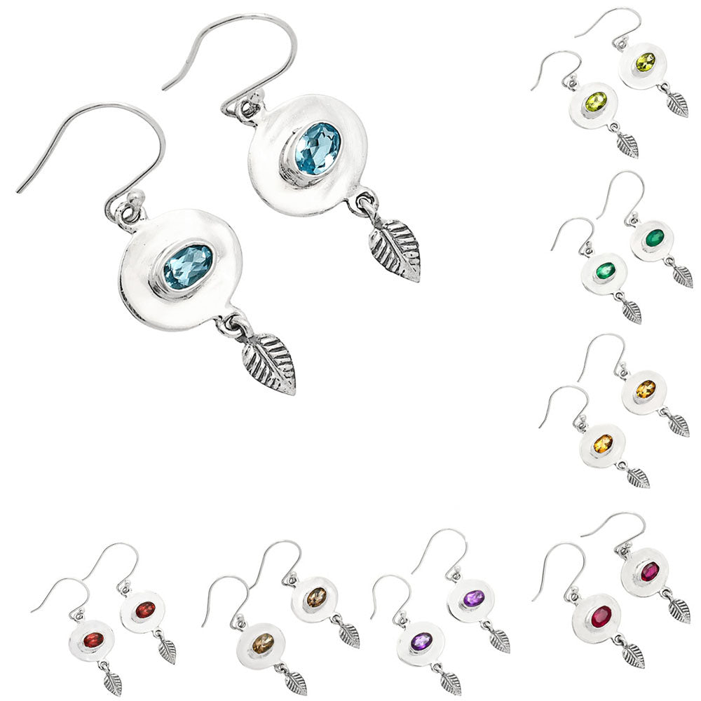 Natural Gemstones Oval Shape 925 Sterling Silver Earrings Jewelry