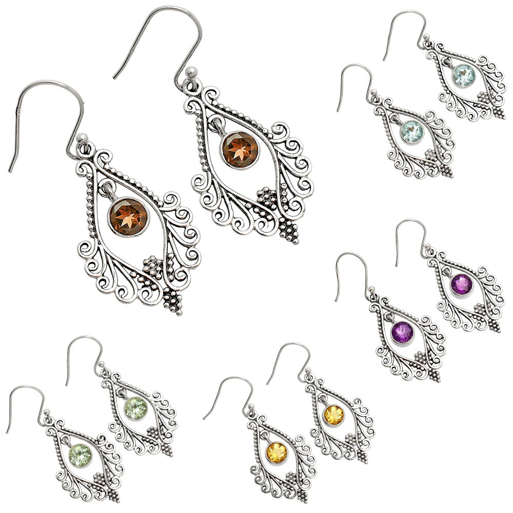 Natural Gemstones Round Shape 925 Silver Earrings DGE1084 E-1075