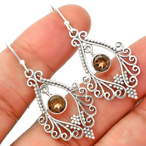 Natural Gemstones Round Shape 925 Silver Earrings DGE1084 E-1075