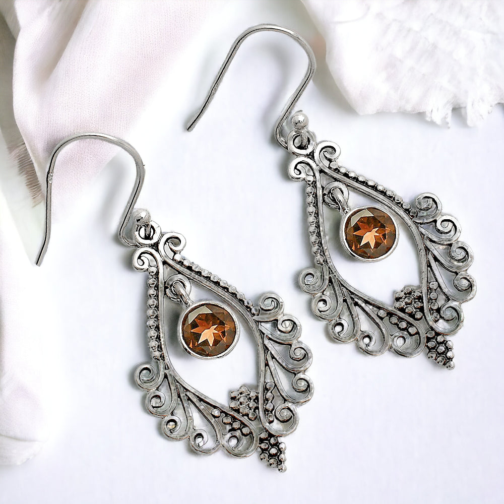 Natural Gemstones Round Shape 925 Silver Earrings DGE1084 E-1075