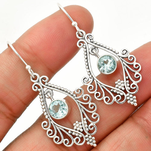 Natural Gemstones Round Shape 925 Silver Earrings DGE1084 E-1075