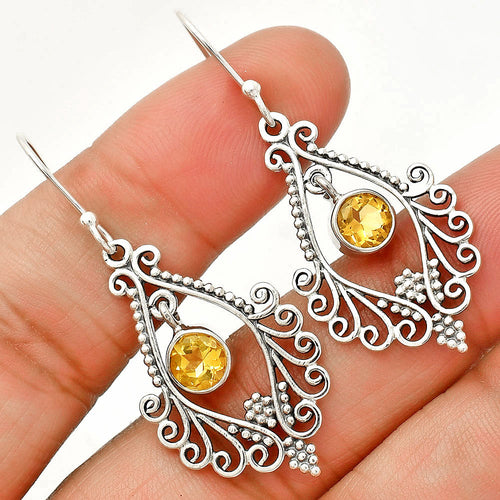 Natural Gemstones Round Shape 925 Silver Earrings DGE1084 E-1075