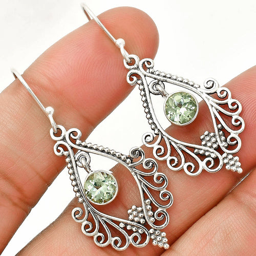 Natural Gemstones Round Shape 925 Silver Earrings DGE1084 E-1075