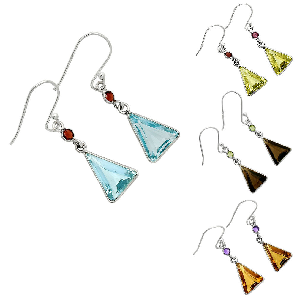 Natural Gemstones Trillion Shape 925 Sterling Silver Earrings DGE1086