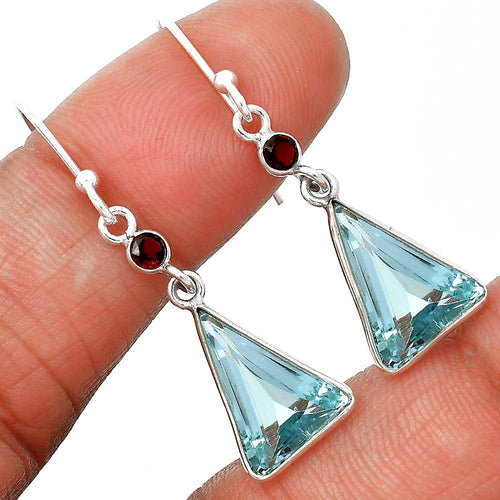 Natural Gemstones Trillion Shape 925 Sterling Silver Earrings DGE1086