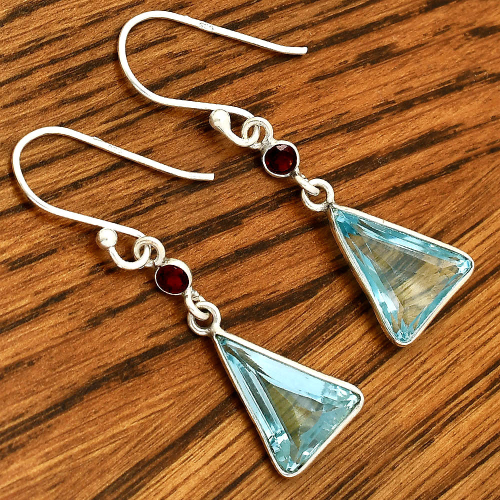 Natural Gemstones Trillion Shape 925 Sterling Silver Earrings DGE1086