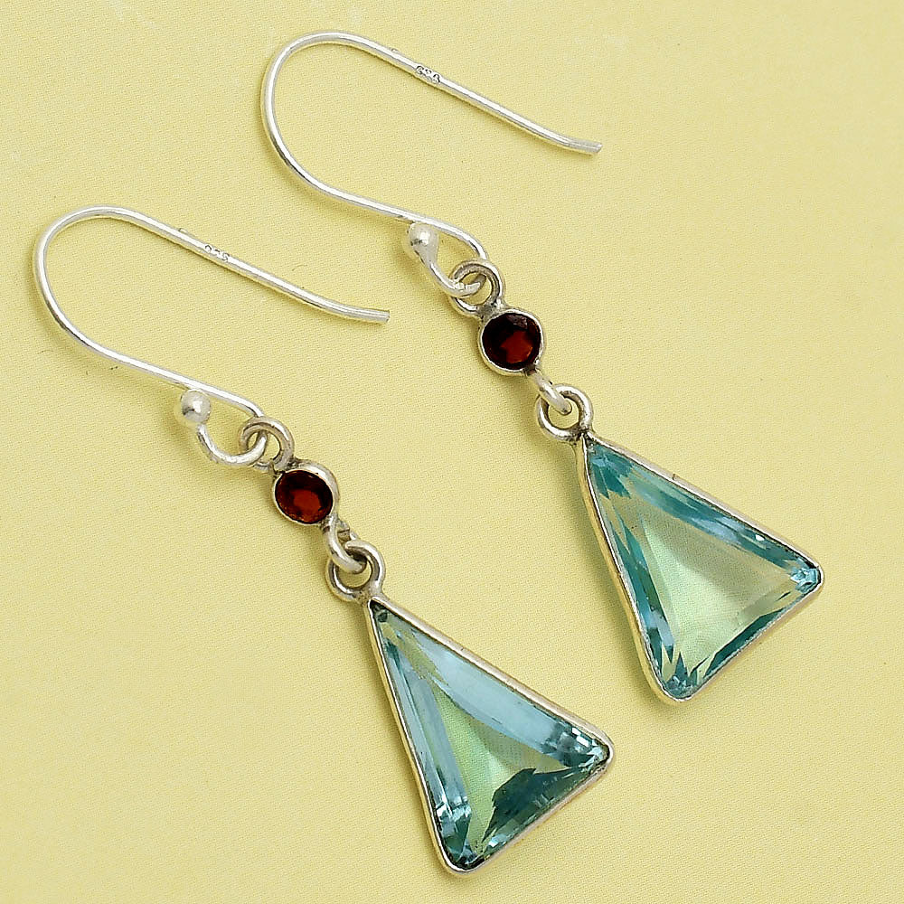 Natural Gemstones Trillion Shape 925 Sterling Silver Earrings DGE1086