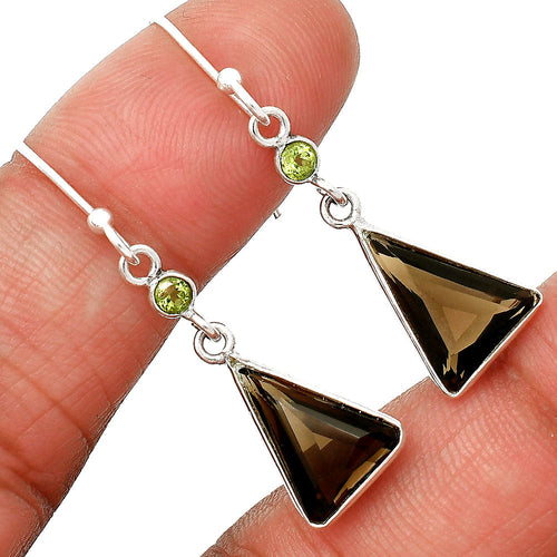 Natural Gemstones Trillion Shape 925 Sterling Silver Earrings DGE1086