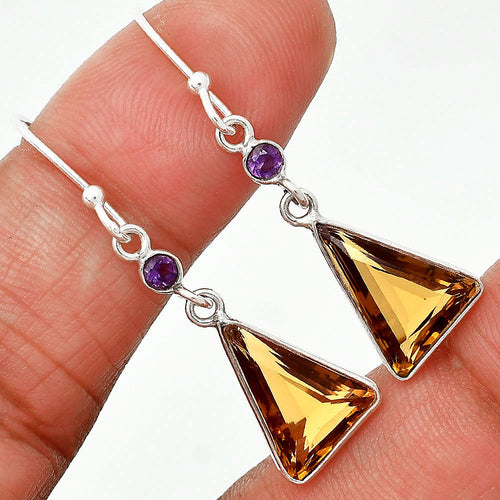 Natural Gemstones Trillion Shape 925 Sterling Silver Earrings DGE1086