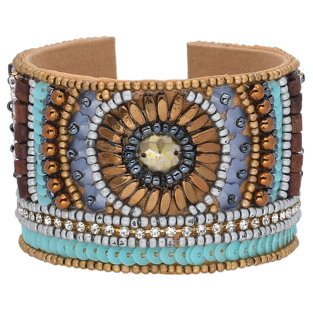 Colorful Bohemian Boho Seed Bead Loom Bracelet, Ethnic Large Cuff