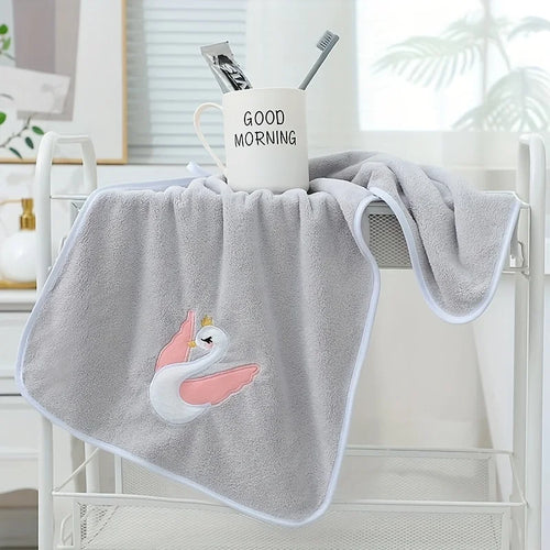 1 cartoon swan children's bath towel, high-quality soft light beige
