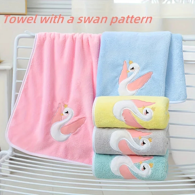 1 cartoon swan children's bath towel, high-quality soft light beige
