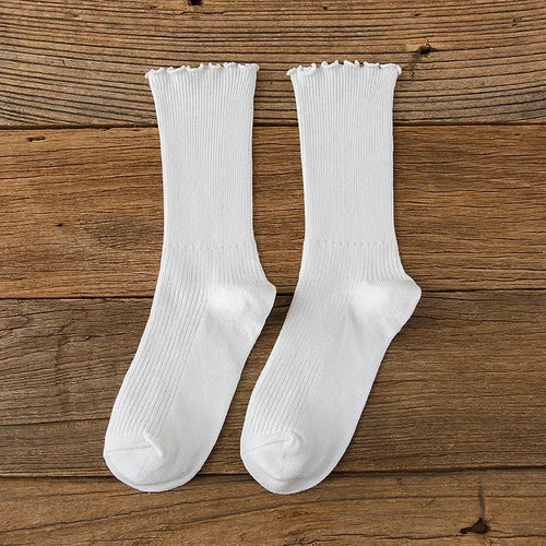 1 Pair Women's Lace Trim Ruffle Socks Cotton Stacked Socks Mid Calf