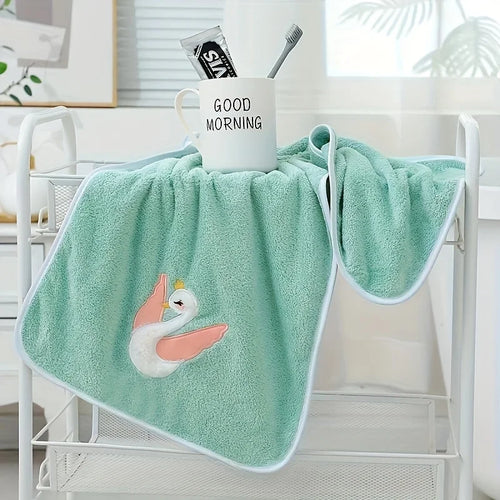 1 cartoon swan children's bath towel, high-quality soft light beige