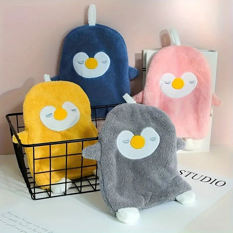 Lovely Household Coral Velvet Penguin Hand Towel Toilet Kitchen Can