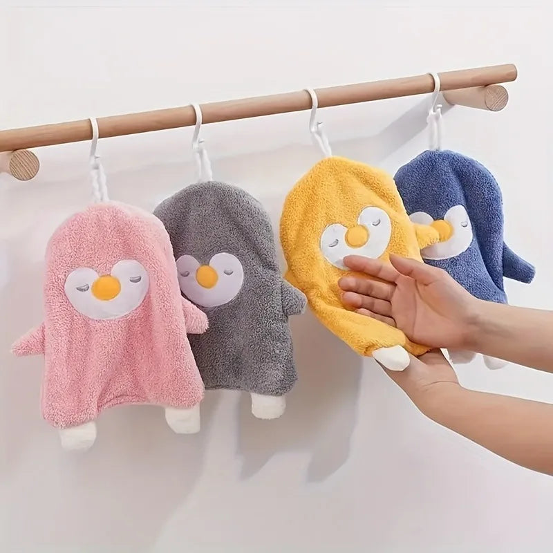 Lovely Household Coral Velvet Penguin Hand Towel Toilet Kitchen Can