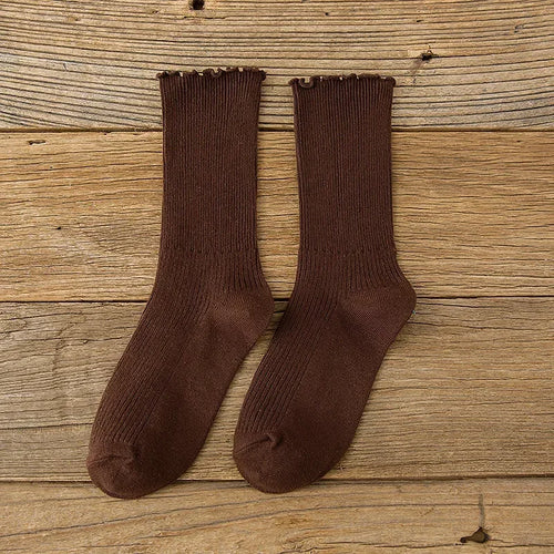 1 Pair Women's Lace Trim Ruffle Socks Cotton Stacked Socks Mid Calf
