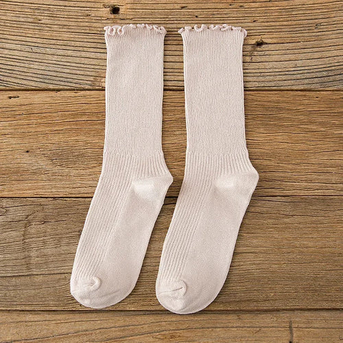 1 Pair Women's Lace Trim Ruffle Socks Cotton Stacked Socks Mid Calf