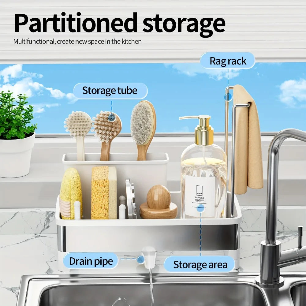 Stainless Steel Sponge Rack with Drain - Multi-Functional Kitchen Bath