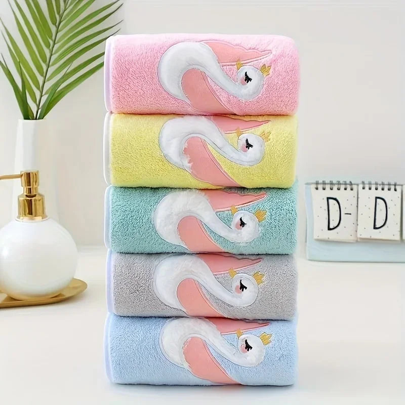 1 cartoon swan children's bath towel, high-quality soft light beige
