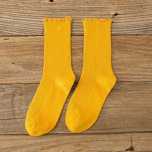 1 Pair Women's Lace Trim Ruffle Socks Cotton Stacked Socks Mid Calf