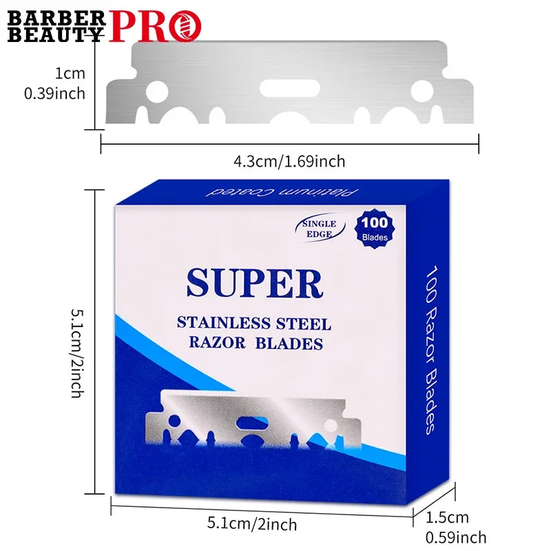 100PCS Single-sided Razor Blades Men's Safety Shaver Stainless Steel