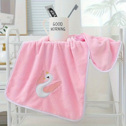 1 cartoon swan children's bath towel, high-quality soft light beige