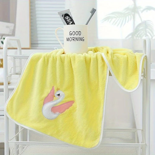 1 cartoon swan children's bath towel, high-quality soft light beige