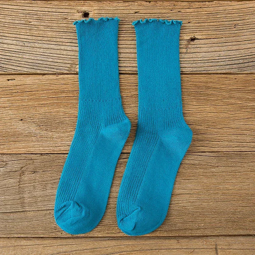 1 Pair Women's Lace Trim Ruffle Socks Cotton Stacked Socks Mid Calf