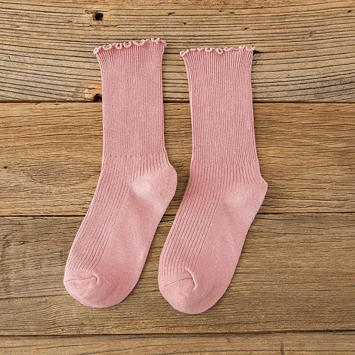 1 Pair Women's Lace Trim Ruffle Socks Cotton Stacked Socks Mid Calf