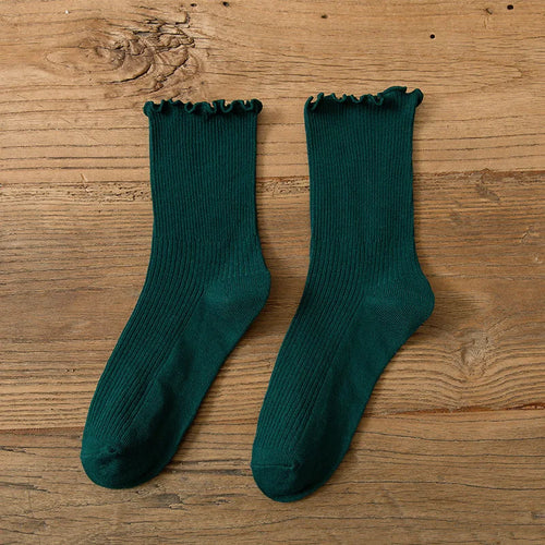 1 Pair Women's Lace Trim Ruffle Socks Cotton Stacked Socks Mid Calf