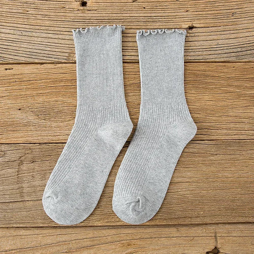 1 Pair Women's Lace Trim Ruffle Socks Cotton Stacked Socks Mid Calf