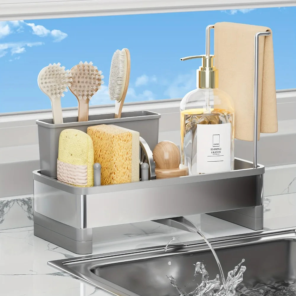 Stainless Steel Sponge Rack with Drain - Multi-Functional Kitchen Bath