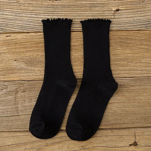 1 Pair Women's Lace Trim Ruffle Socks Cotton Stacked Socks Mid Calf