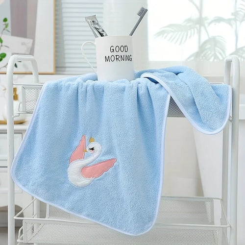 1 cartoon swan children's bath towel, high-quality soft light beige