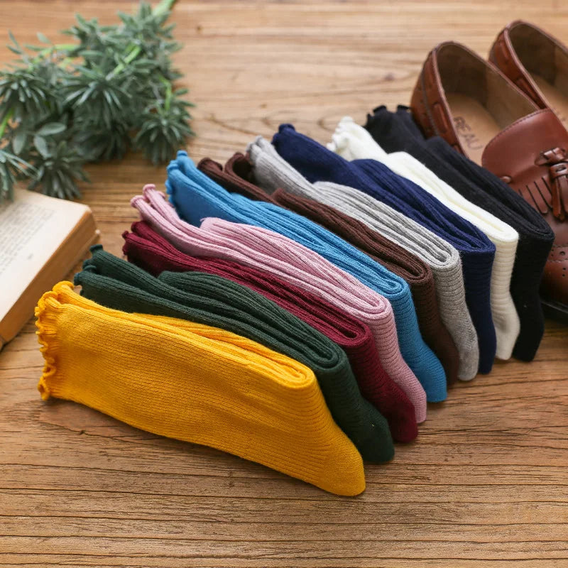 1 Pair Women's Lace Trim Ruffle Socks Cotton Stacked Socks Mid Calf