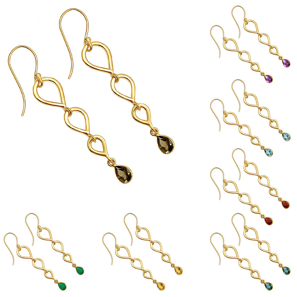 18K Gold Over Brass Natural Gemstones Pear Shape Earrings TGE1008