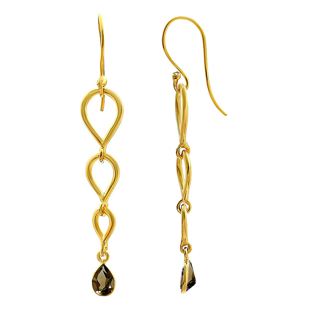 18K Gold Over Brass Natural Gemstones Pear Shape Earrings TGE1008