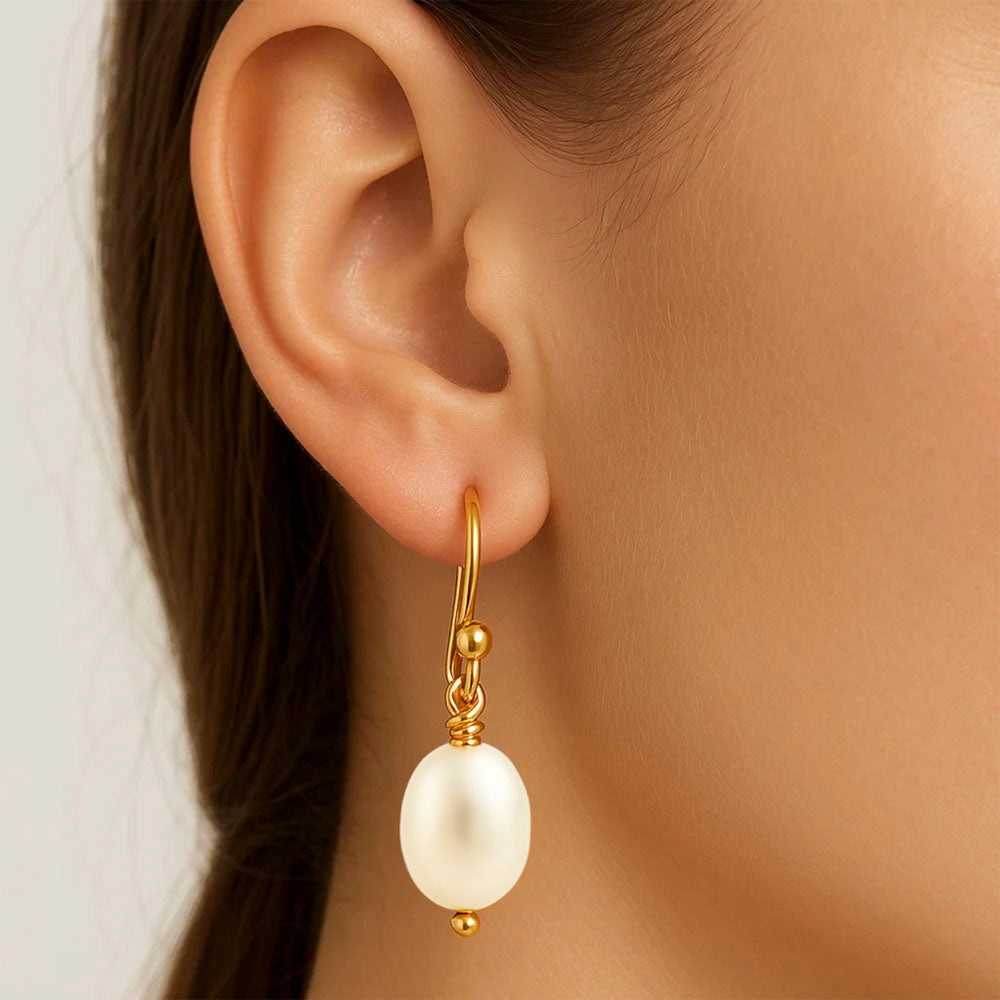 18K Gold Over Brass Natural Fresh Water Pearl Earrings Jewelry EM-1284