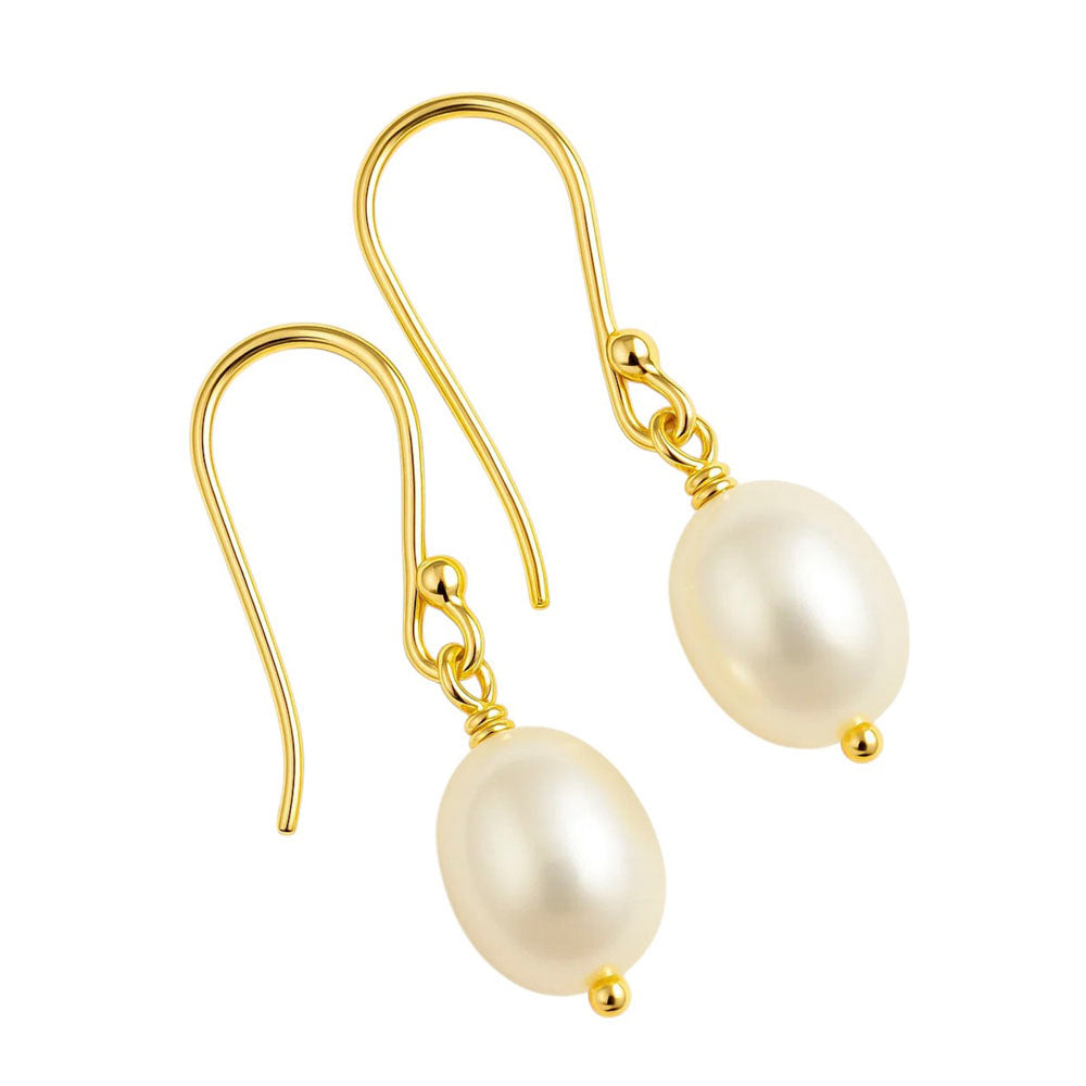 18K Gold Over Brass Natural Fresh Water Pearl Earrings Jewelry EM-1284
