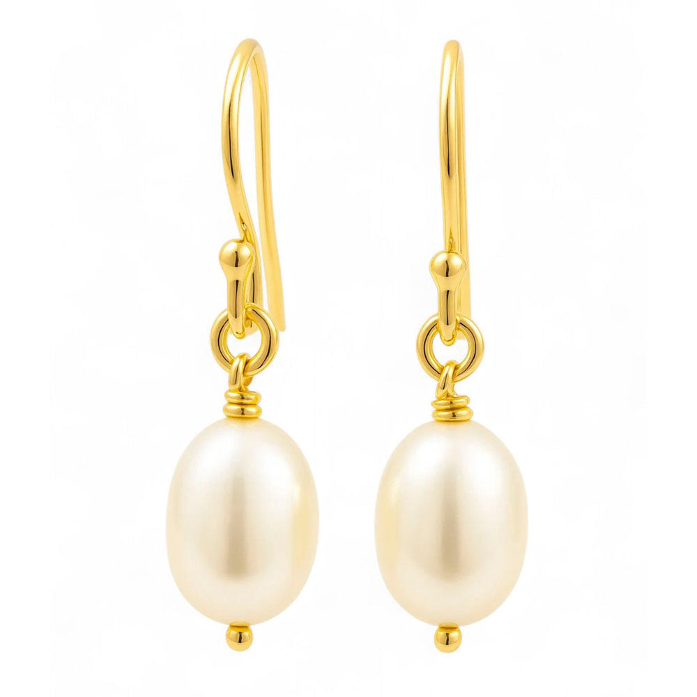 18K Gold Over Brass Natural Fresh Water Pearl Earrings Jewelry EM-1284