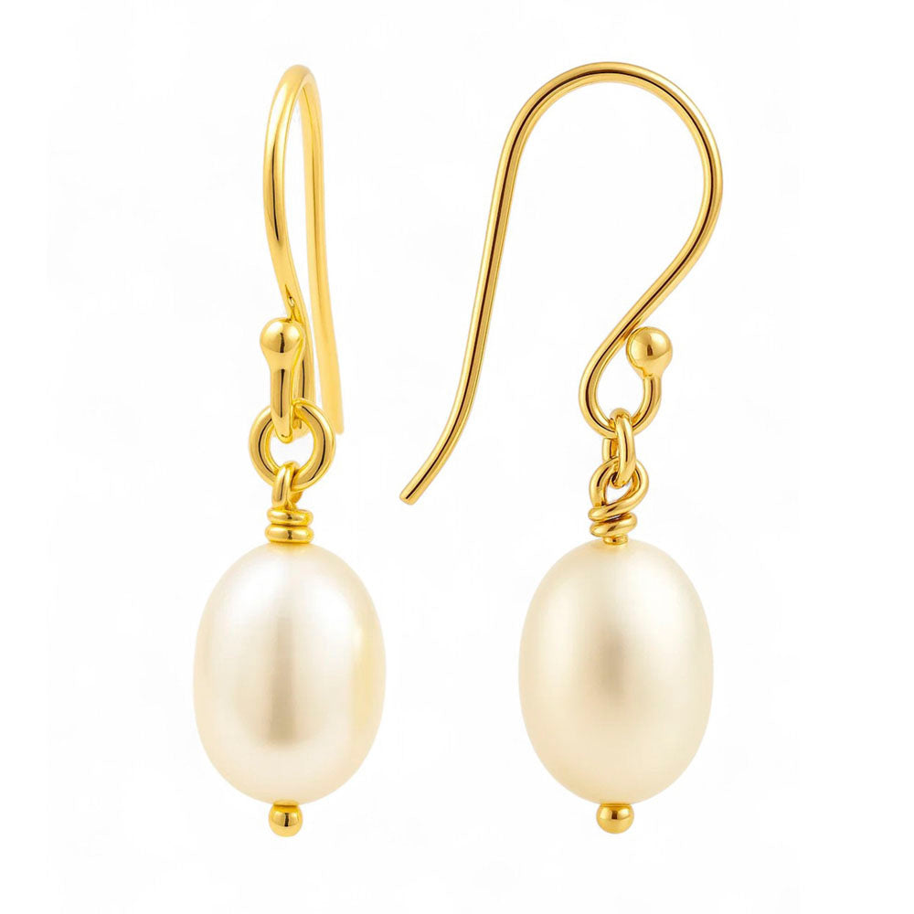 18K Gold Over Brass Natural Fresh Water Pearl Earrings Jewelry EM-1284