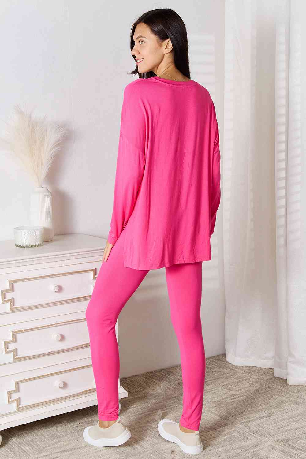 Basic Bae Full Size V-Neck Soft Rayon Long Sleeve Top and Pants Lounge
