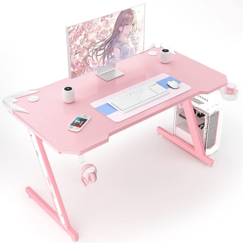 Gaming Computer Desk with Carbon Fiber Surface, Gaming Table Z Shaped