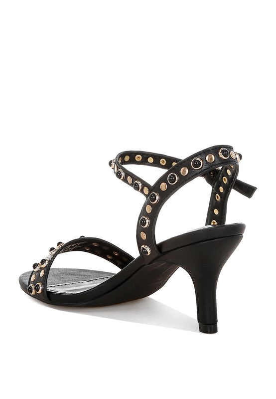 Morosa Studded Real Leather Kitten Heel Sandals