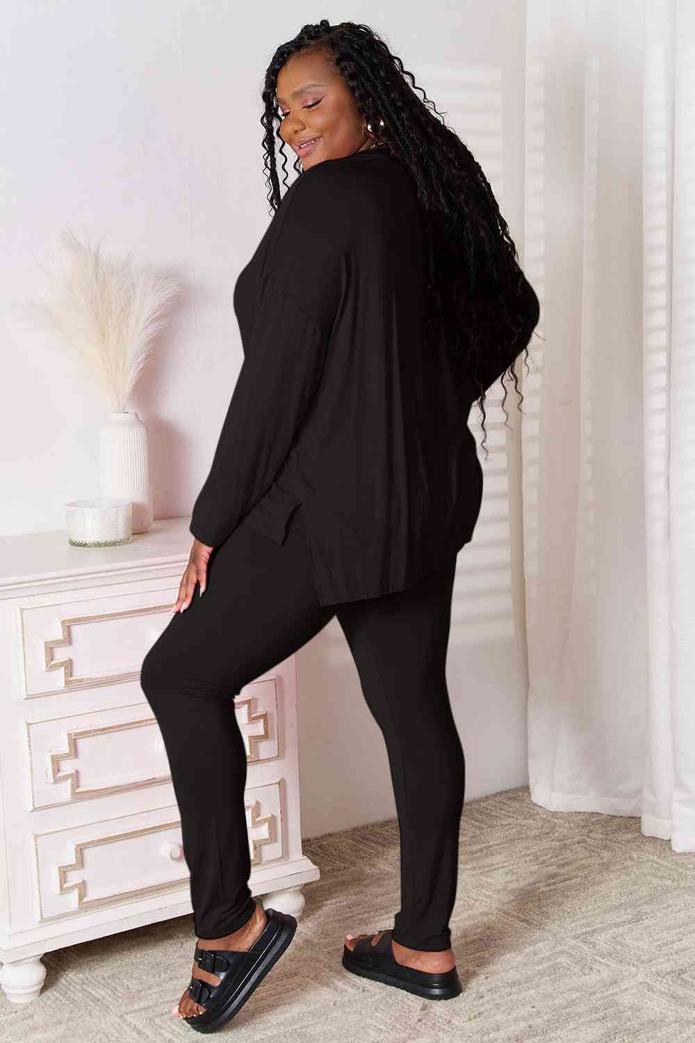 Basic Bae Full Size V-Neck Soft Rayon Long Sleeve Top and Pants Lounge